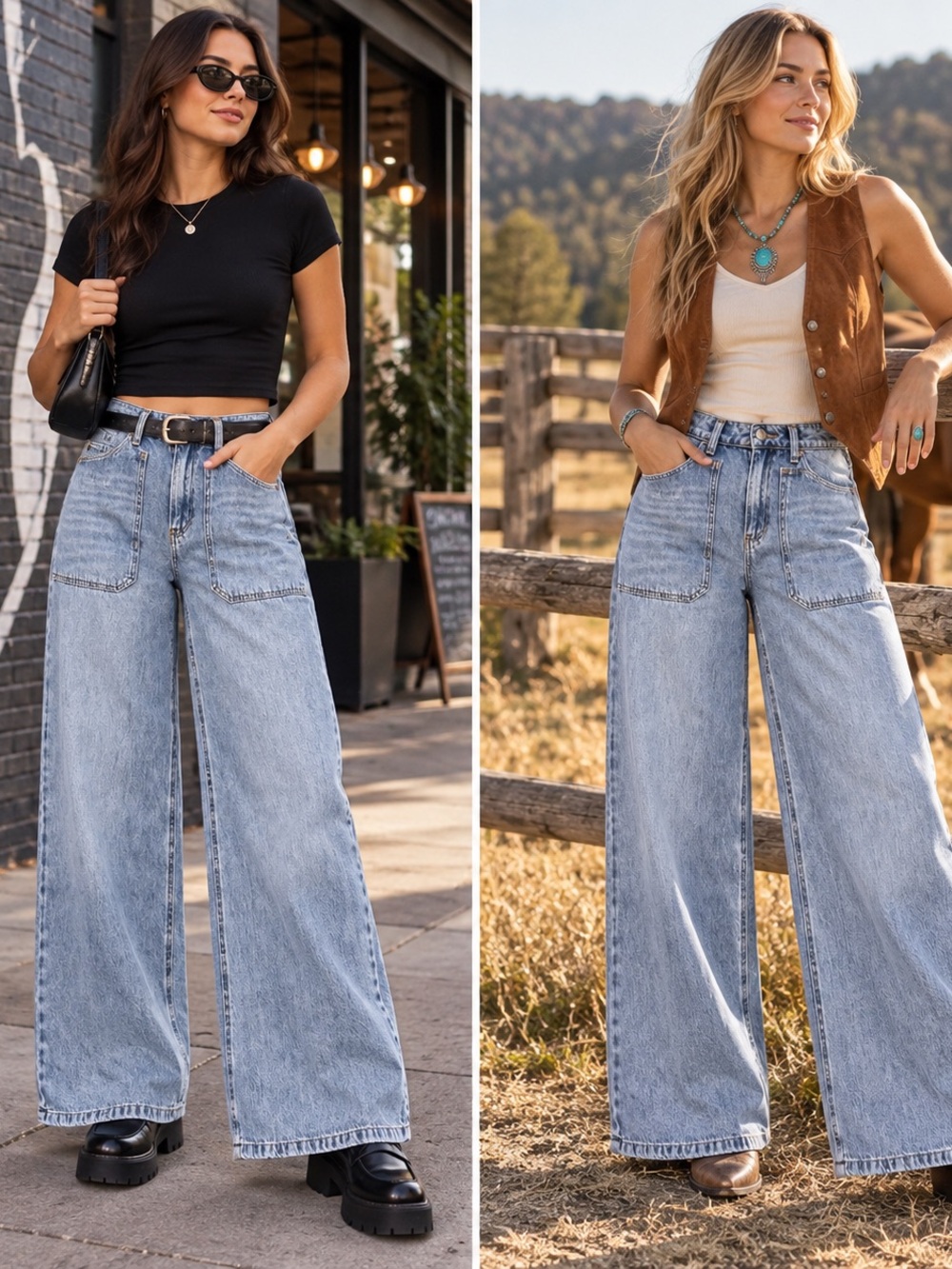Rewash Super High Rise Wide Leg Patch Pocket Jeans 5/27